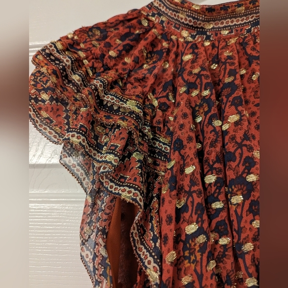 SOLD ULLA JOHNSON ALASTAIR DRESS - BRICK AND GOLD - Picture 7 of 9